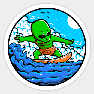 Alien Surfing Sticker